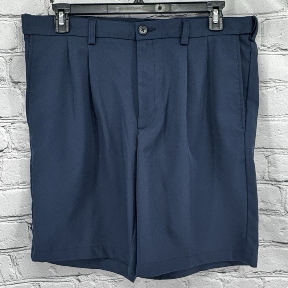 Cool 18 Pro Golf Shorts Men's 36 Blue 9" Inseam Pleated Performance Flex Waist